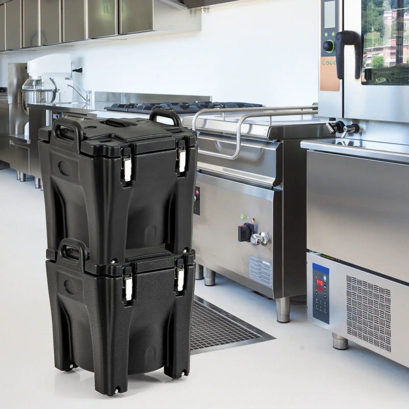 32 QT Portable Insulated Food Carrier with Stainless Steel Barrel for Catering Camping-Black by DirectDeals
