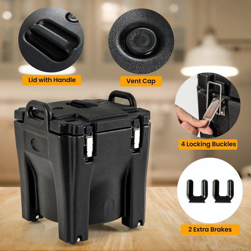 32 QT Portable Insulated Food Carrier with Stainless Steel Barrel for Catering Camping-Black by DirectDeals
