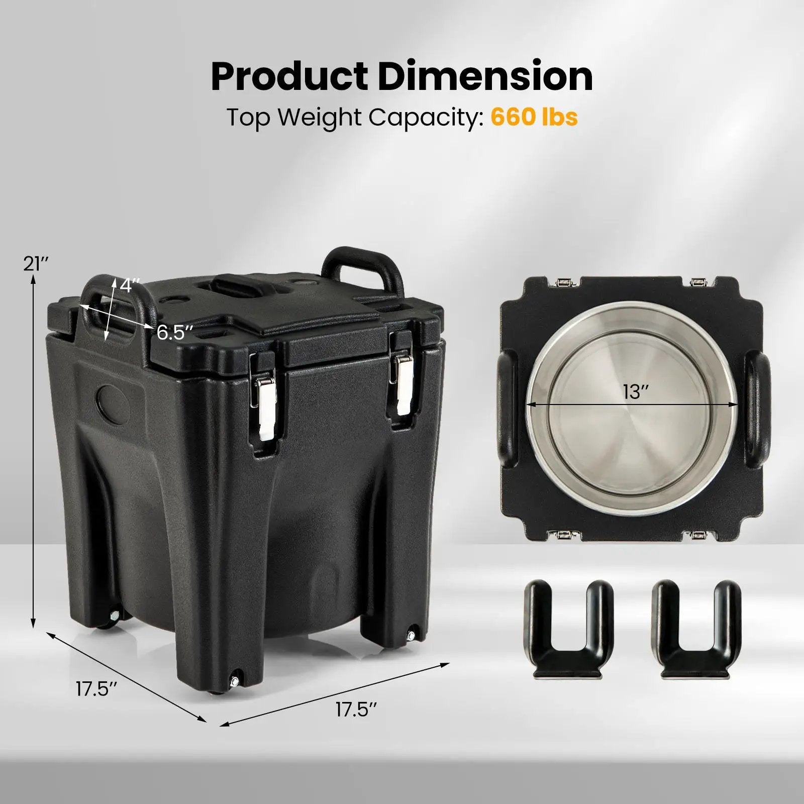 32 QT Portable Insulated Food Carrier with Stainless Steel Barrel for Catering Camping-Black by DirectDeals