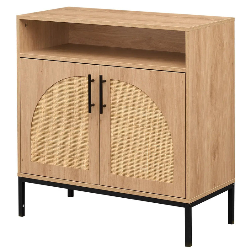 32" Sideboard Buffet Cabinet with 2 Natural Rattan Decorated Doors and Adjustable Shelf by DirectDeals