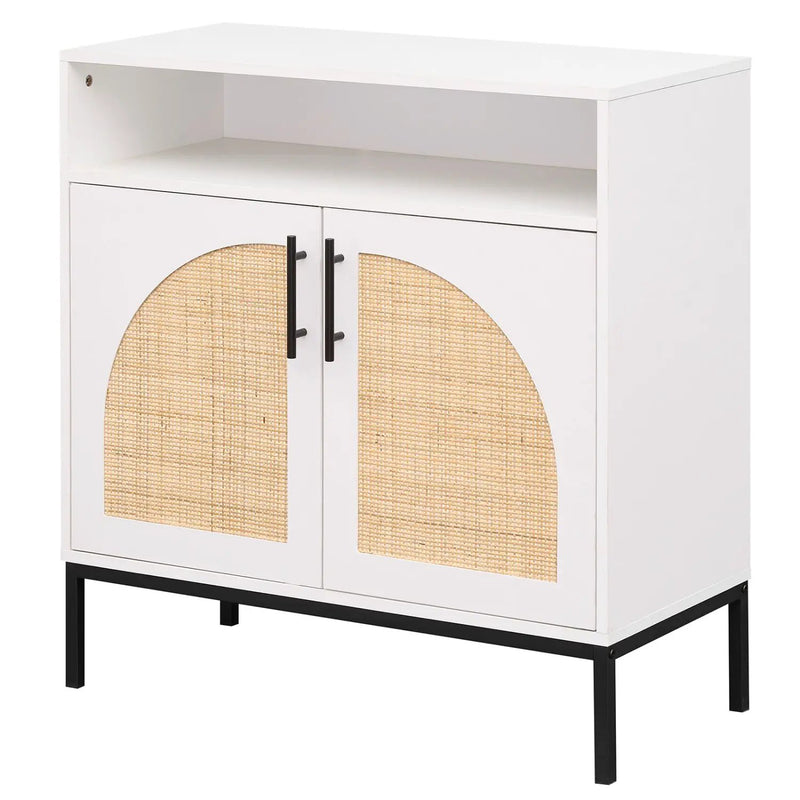 32" Sideboard Buffet Cabinet with 2 Natural Rattan Decorated Doors and Adjustable Shelf by DirectDeals