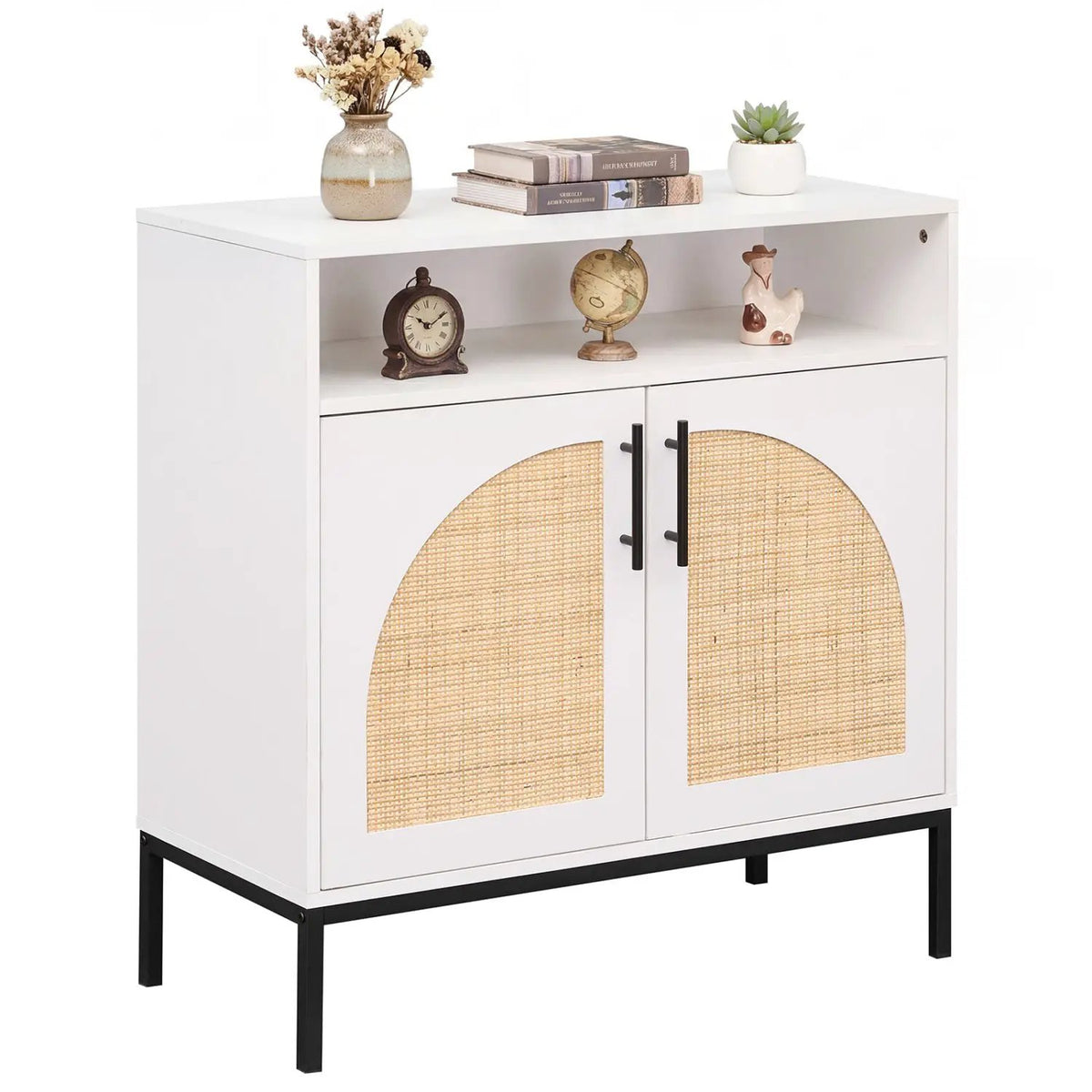 32" Sideboard Buffet Cabinet with 2 Natural Rattan Decorated Doors and Adjustable Shelf, photo 11 of 16