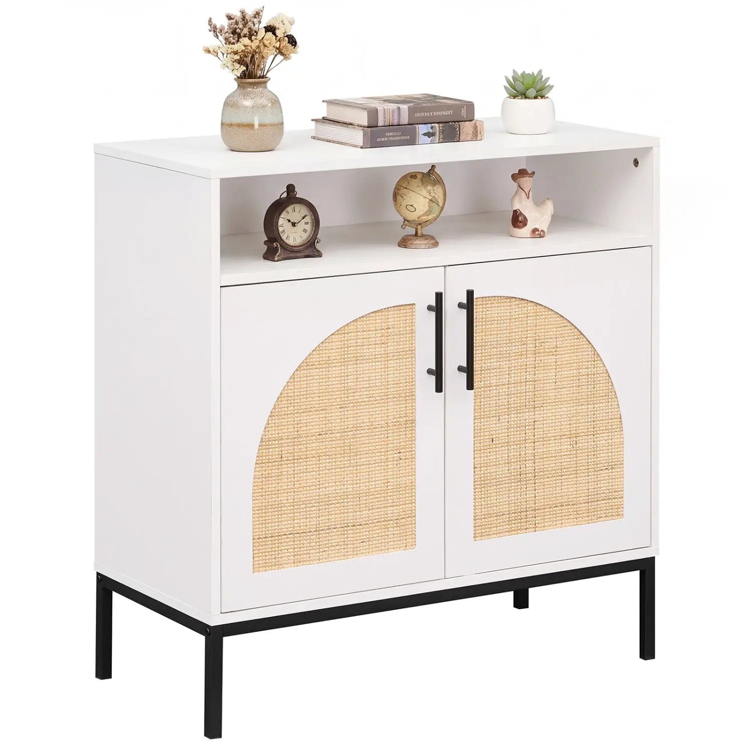 32" Sideboard Buffet Cabinet with 2 Natural Rattan Decorated Doors and Adjustable Shelf by DirectDeals