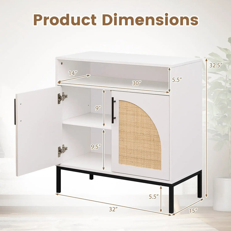 32" Sideboard Buffet Cabinet with 2 Natural Rattan Decorated Doors and Adjustable Shelf by DirectDeals