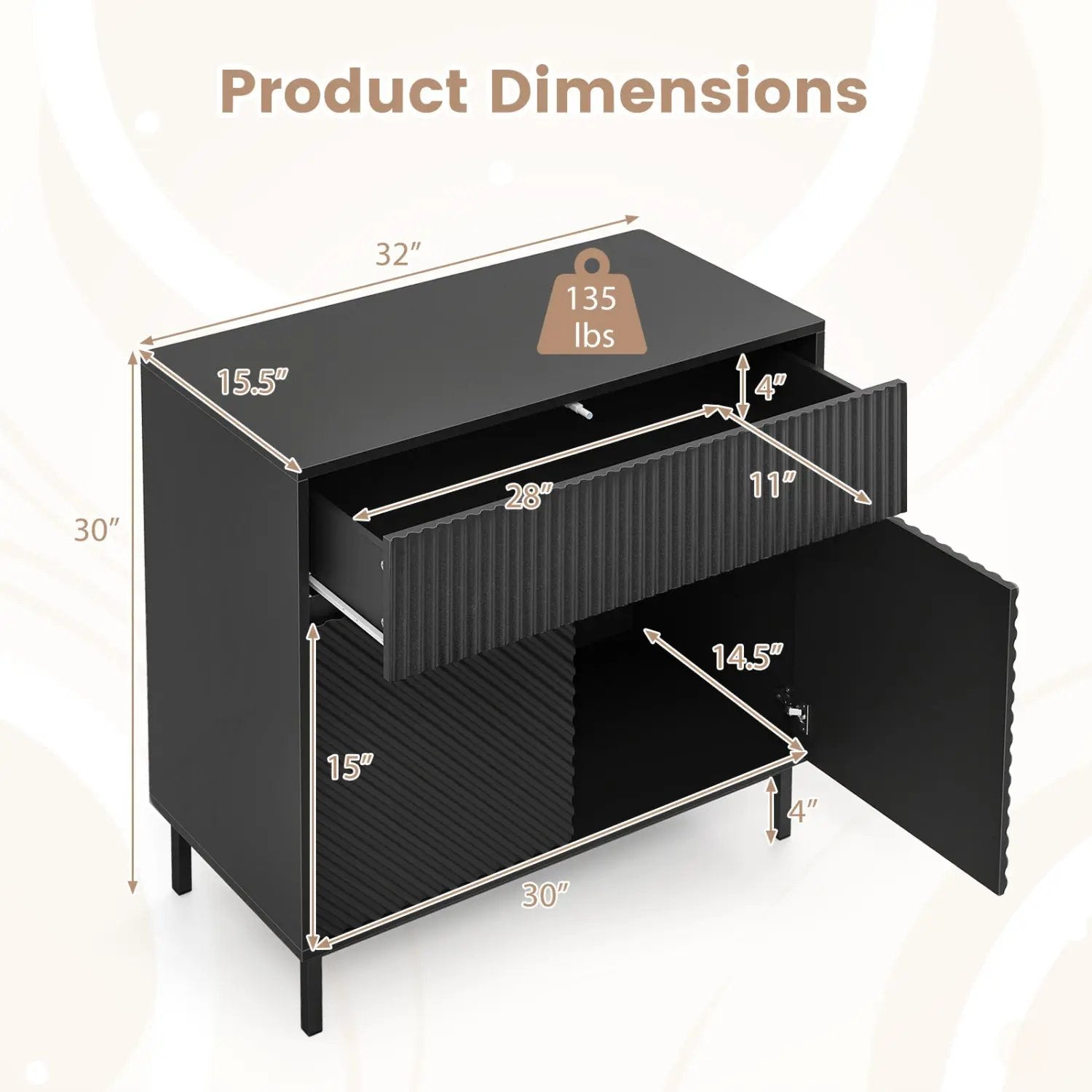 32" Wide Buffet Cabinet with 2 Doors and 1 Drawer for Kitchen by DirectDeals