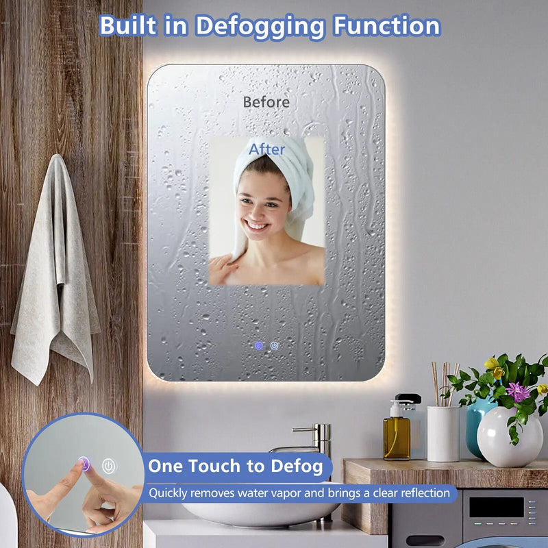 32 x 24 Inch Shatterproof Wall Mirror with 3-Color Lights and Anti-Fog Function by DirectDeals