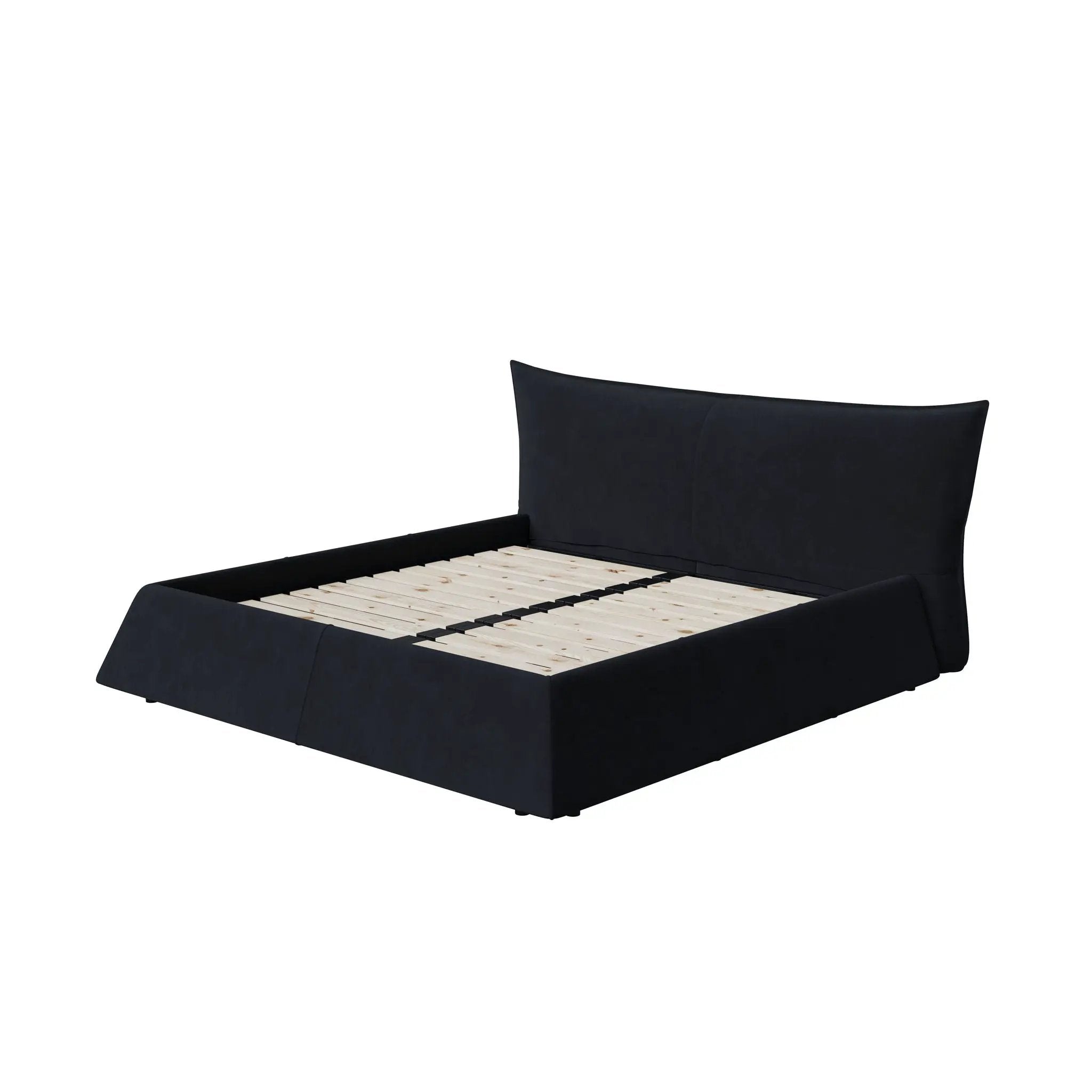 Upholstered Platform Bed With Special Shaped Headboard