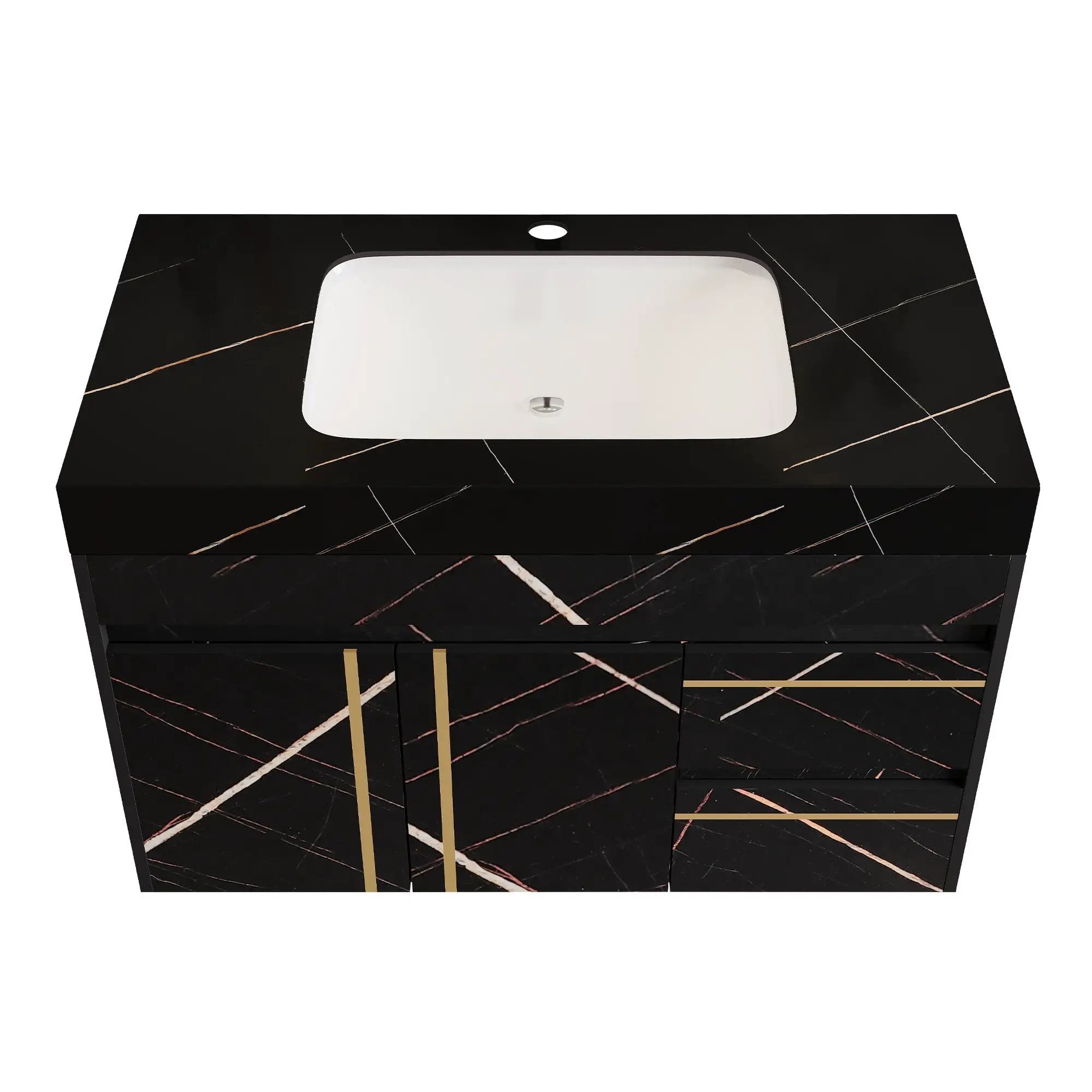 35.2 in Floating Bathroom Vanity with Sink and Faux Marble Top by HouseOfZazla