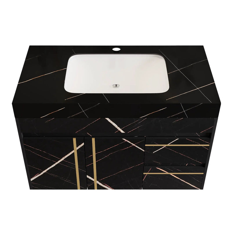 35.2 in Floating Bathroom Vanity with Sink and Faux Marble Top by HouseOfZazla