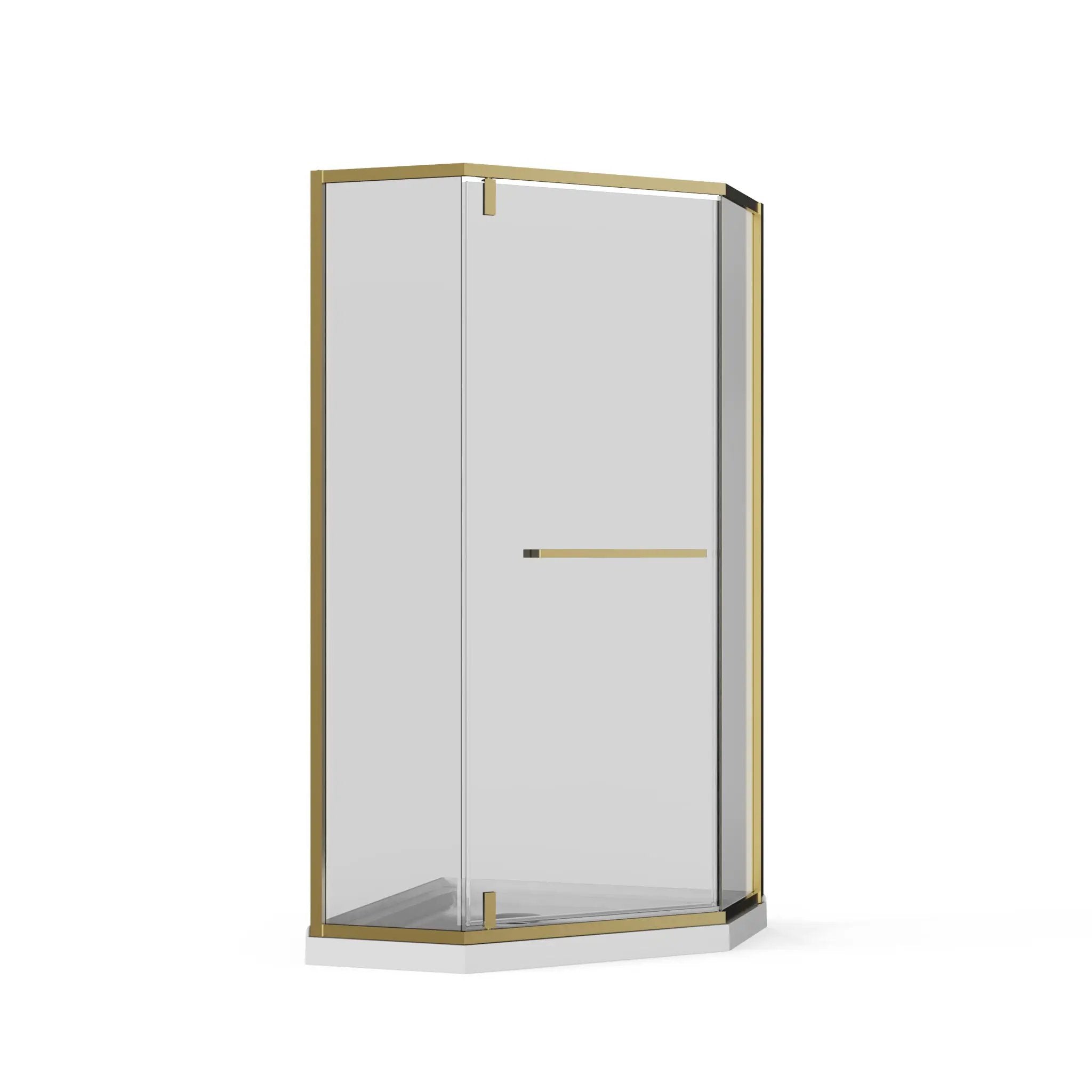 Goodyo - Neo-Angle Frameless Shower Door Corner Enclosure With Acrylic Shower Base Combo, Pivot Shower Door by HouseOfZazla