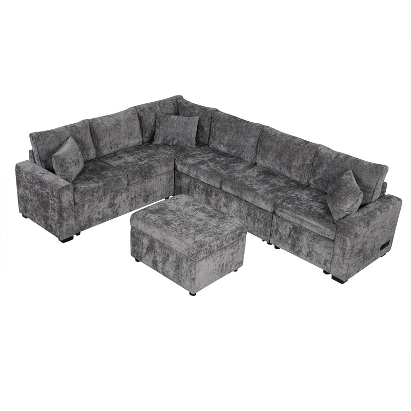 Sectional Sofa Pull-Out Sofa Bed Sleeper With A Storage Ottoman, Three Pillows And Charging Devices For Living Room by HouseOfZazla