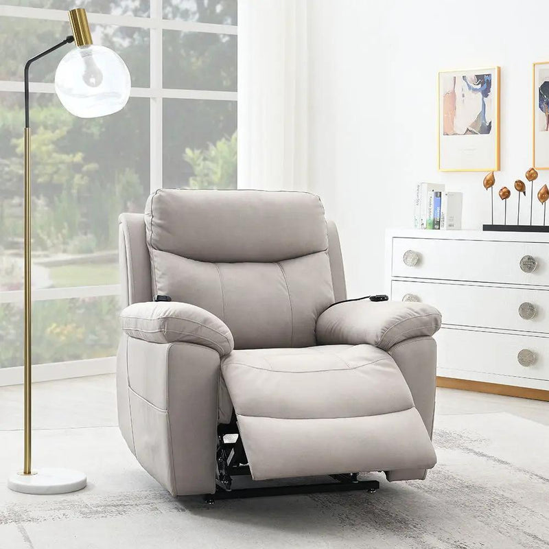 Chriki - Power Recliner With Lift & Heating & Massage - Beige Chenille & Black by Unique Piece Furniture