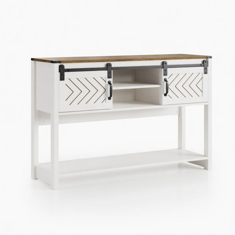 Entryway Table With Sliding Barn Door Storage - White / Oak by HouseOfZazla