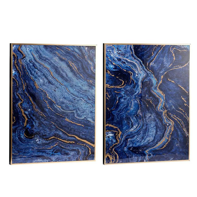 Framed Art Panels, Unique Marbled Design (Set of 2) - Blue by Unique Piece Furniture