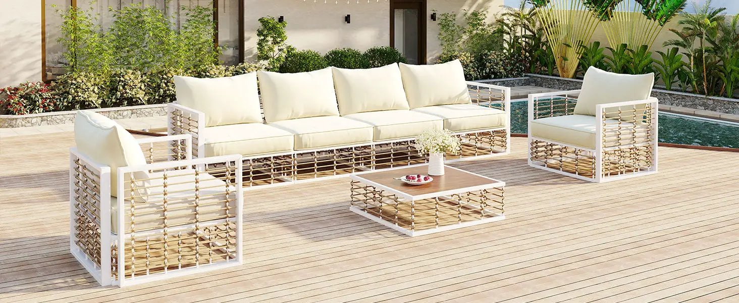 TOPMAX Modern Minimalist 7-Piece Metal Patio Sectional Sofa Set by HouseOfZazla