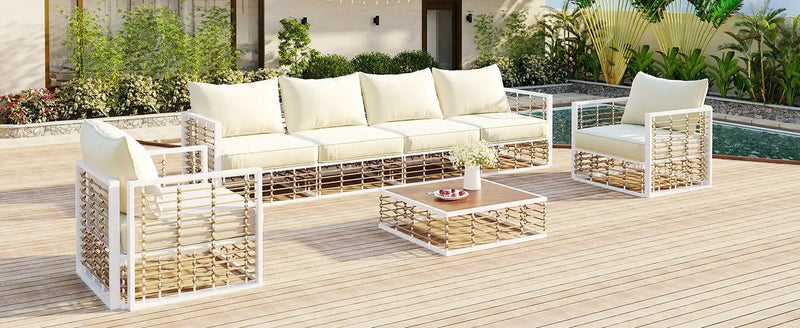 TOPMAX Modern Minimalist 7-Piece Metal Patio Sectional Sofa Set by HouseOfZazla