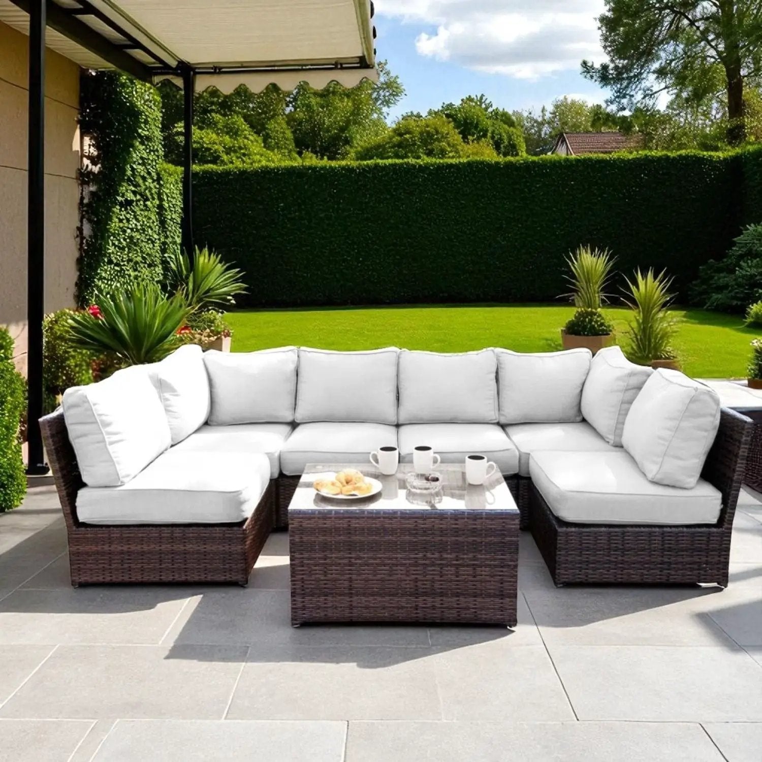 Comfortable Modern Patio Rattan Sectional Set With Cushions by Unique Piece Furniture