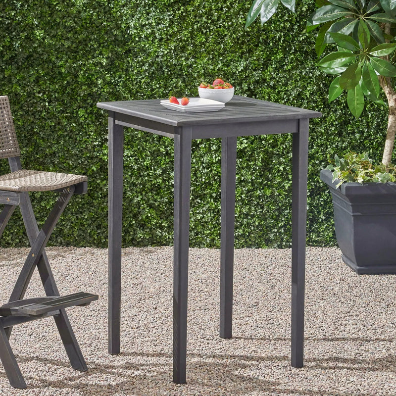 Outdoor Minimalist Acacia Wood Square Bar Table by HouseOfZazla