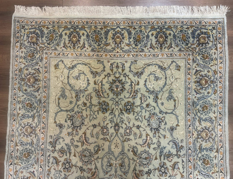 Persian Kashan Rug, Unique Colors, 225 KPSI, Light Green and Light Blue by Jewel Rugs