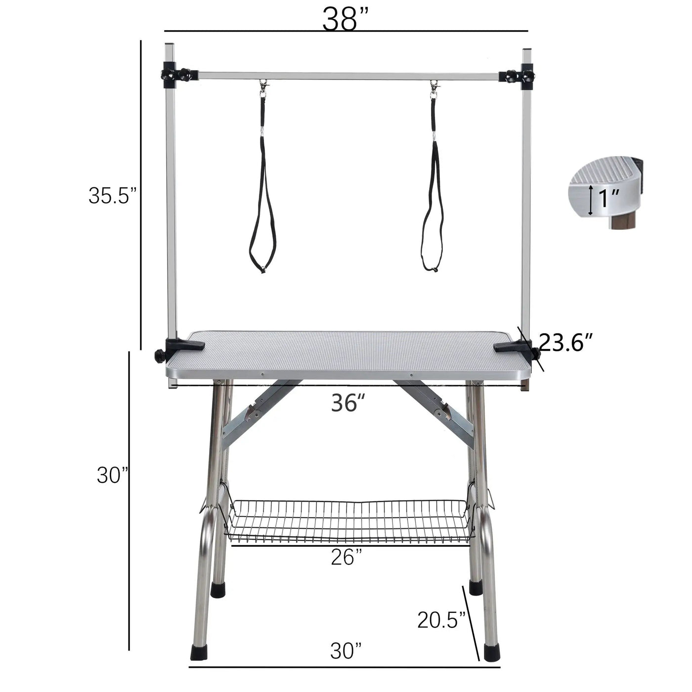 Folding Dog Pet Grooming Table Stainless Steel Frame Rubber Mat On Board With Adjustable Arm And Clamps Pet Dog Cat Grooming Table by HouseOfZazla