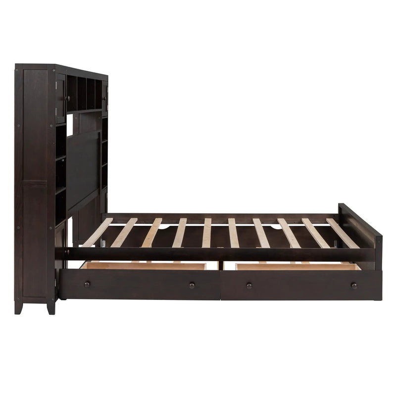 Bed With All In One Cabinet, Shelf And Sockets, Twin Long Trundle by Unique Piece Furniture