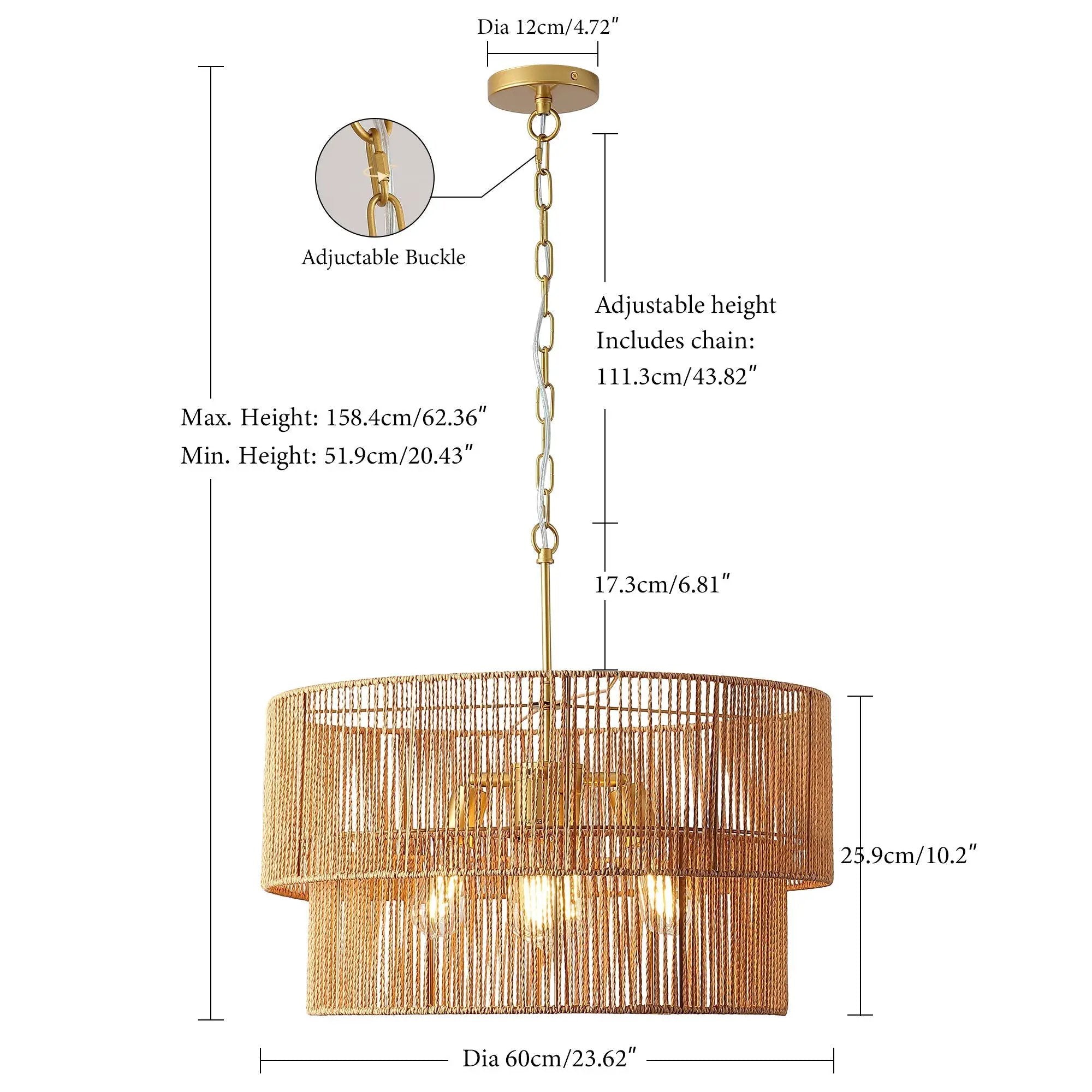 Chandelier, 2 Tier Boho Wabi Sabi Pendant Light, Hanging Ceiling Lamp - Gold by Unique Piece Furniture
