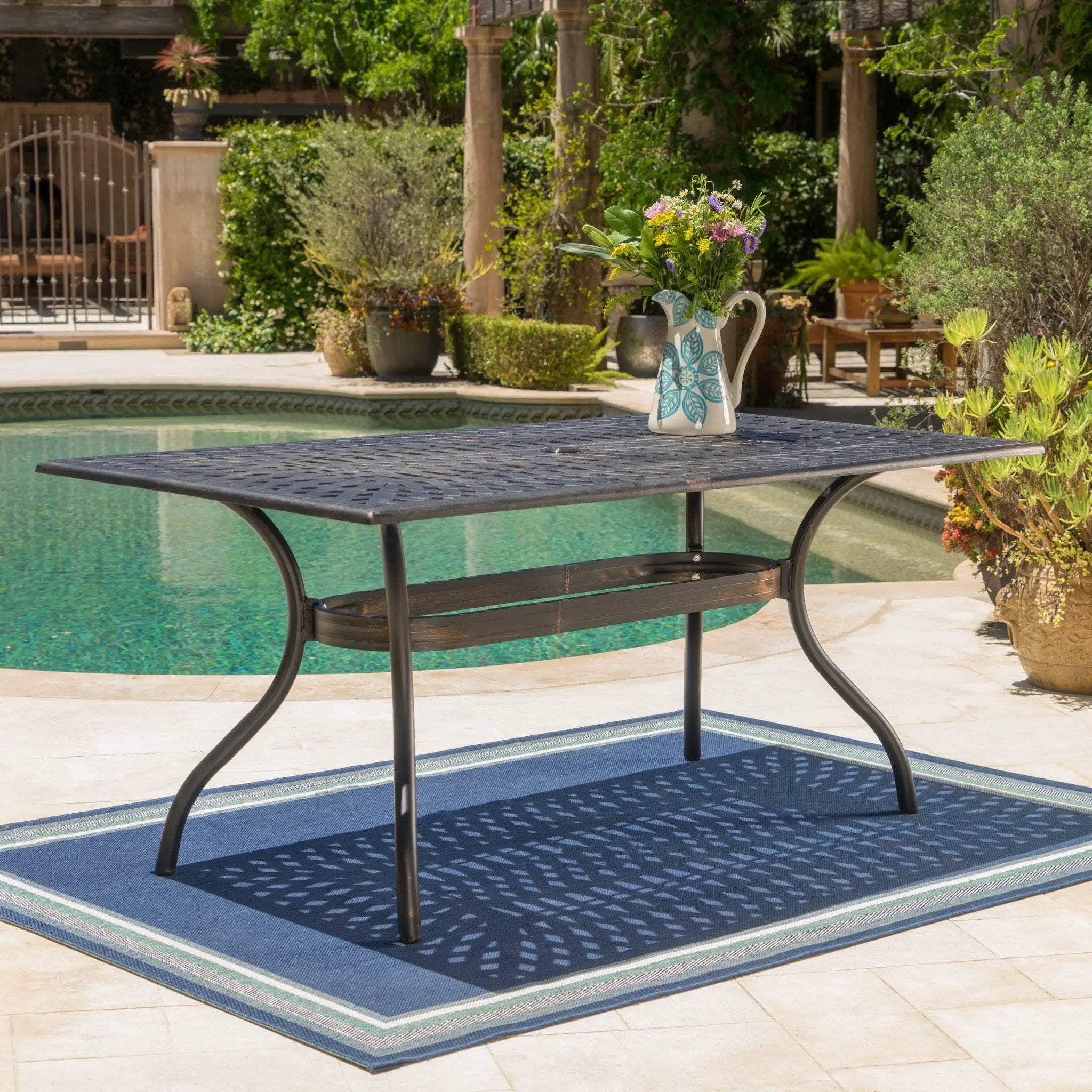 Enchantia Outdoor Rectangular Dining Table with Weave Tabletop and Flared Legs - Copper by HouseOfZazla
