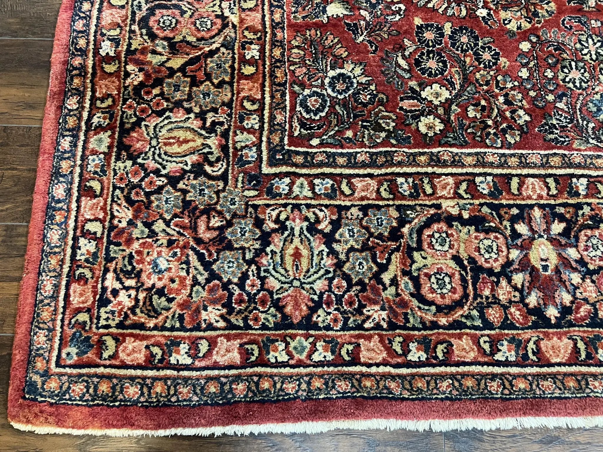 1920s Persian Sarouk Rug 9x12, Red Persian Carpet, High Quality Persian Rug, Allover Floral Pattern, Antique Oriental Rug, Wool Handmade Room Sized by Jewel Rugs