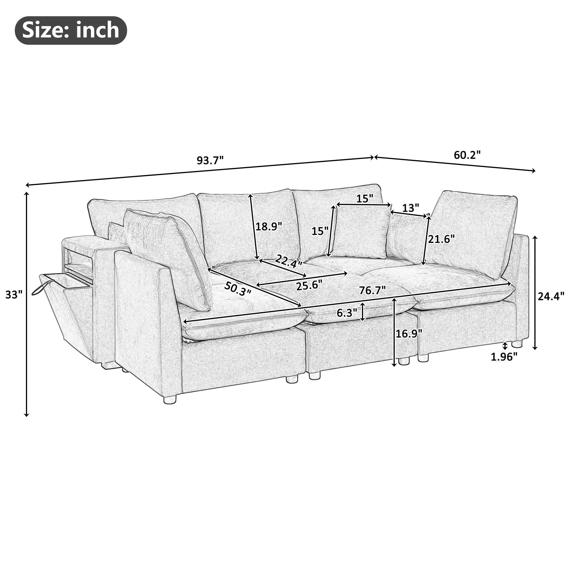 Modern Sectional Sofa U-Shaped With Movable Ottoman Storage Armrests And USB Ports by Unique Piece Furniture