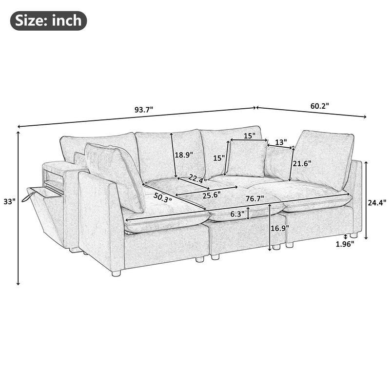 Modern Sectional Sofa U-Shaped With Movable Ottoman Storage Armrests And USB Ports by Unique Piece Furniture