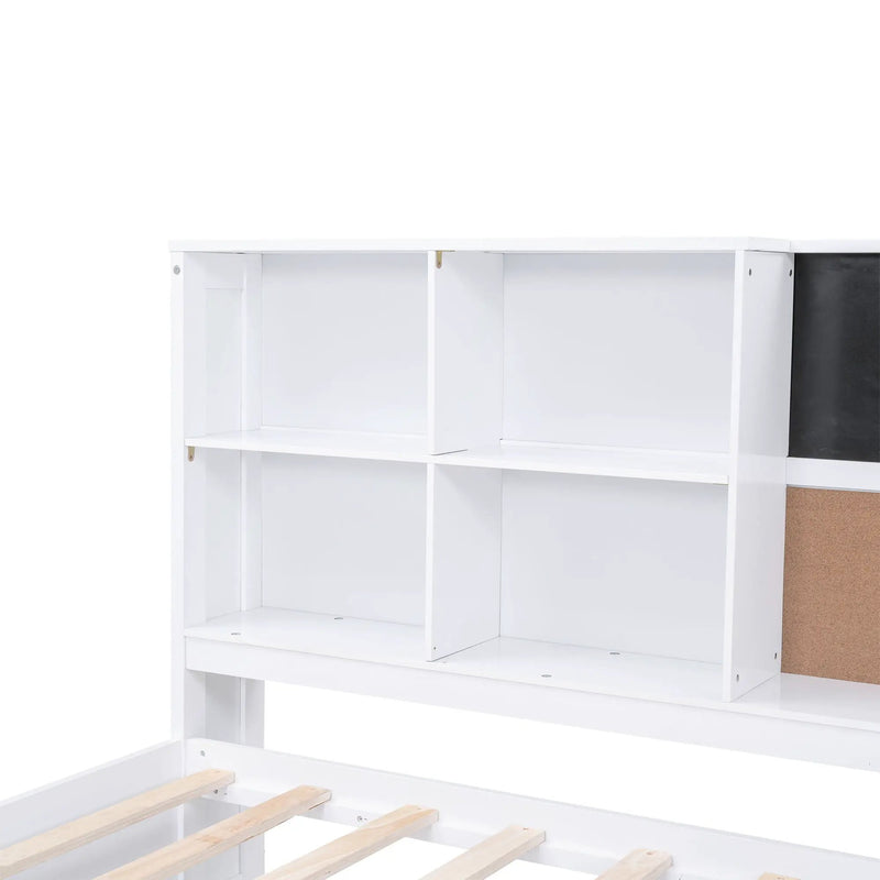 Twin Size Daybed With Storage Shelvesboard, Cork Board, USB Ports And Trundle - White by HouseOfZazla