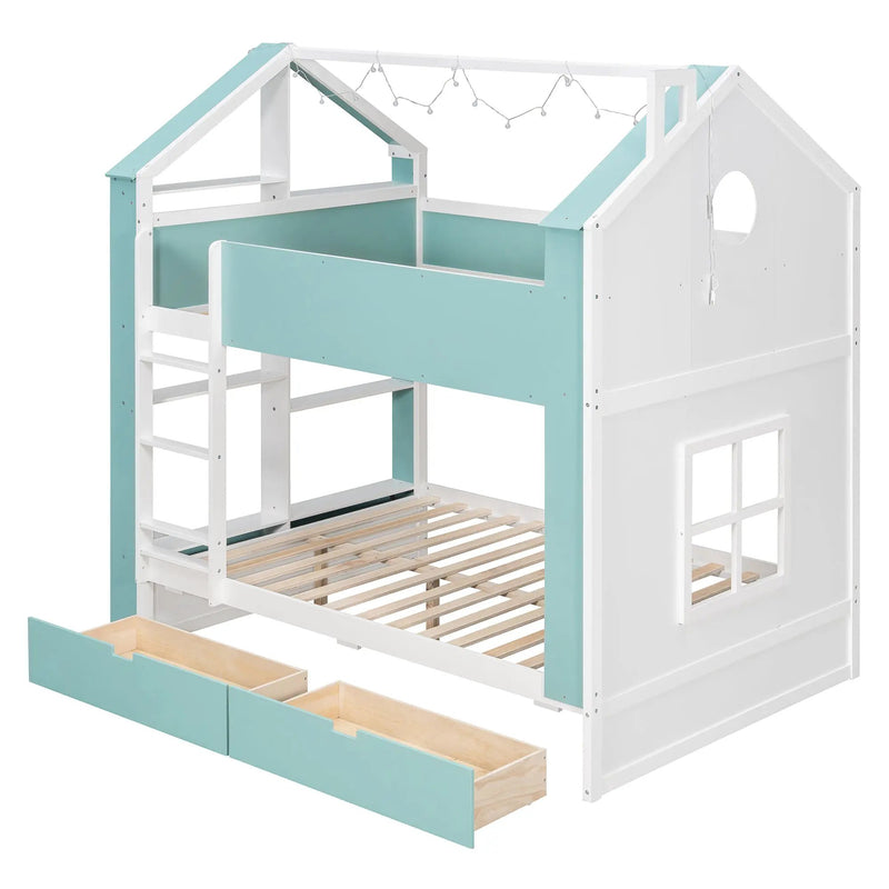 Full Size Bunk Bed with Storage Drawers & Shelves by HouseOfZazla
