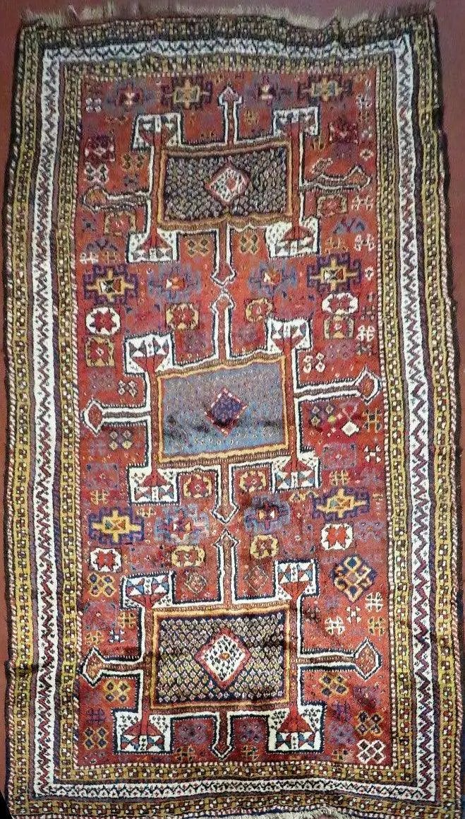 Antique Moroccan Runner Rug 4x9, Wide Runner, Hand Knotted Tribal Oriental Carpet, Hallway Rug, Geometric Medallions, Red, Bohemian Rug Nice by Jewel Rugs