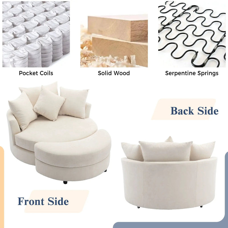 360° Swivel Accent Barrel Chair With Storage Ottoman & 4 Pillows, Modern Leisure Chair Round Accent For Living Room by HouseOfZazla