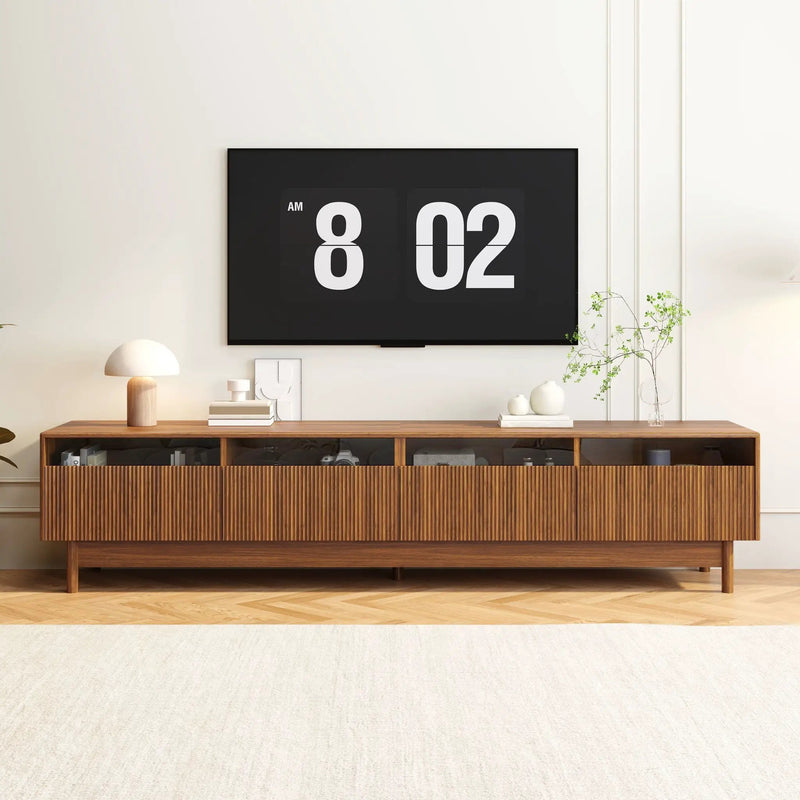 TV Stand, Entertainment Center With Fluted Drawers For Living Room - Walnut by HouseOfZazla