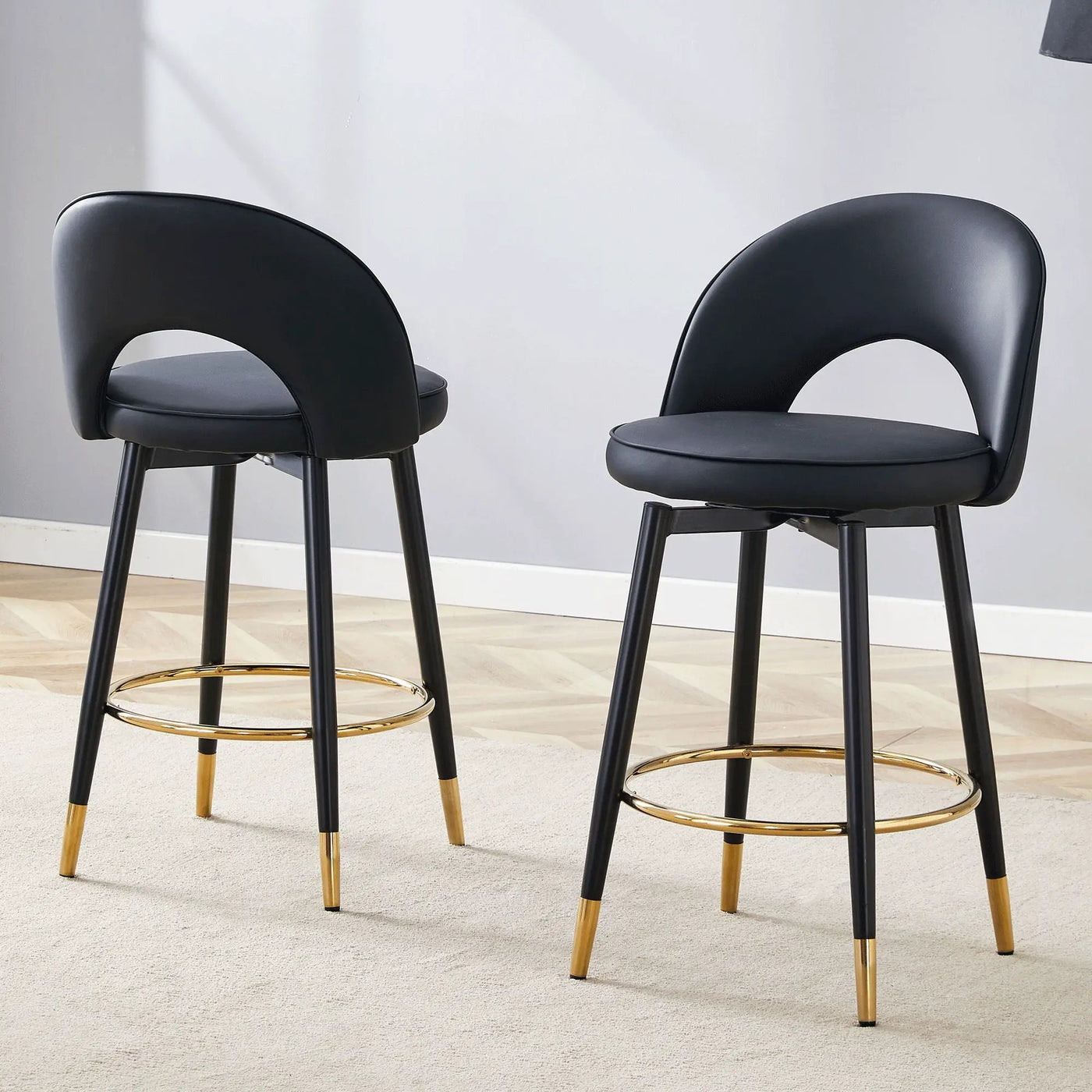 Modern Upholstered 360° Rotatable Bar Chair With Metal Legs For Dining Room (Set of 2) by Unique Piece Furniture