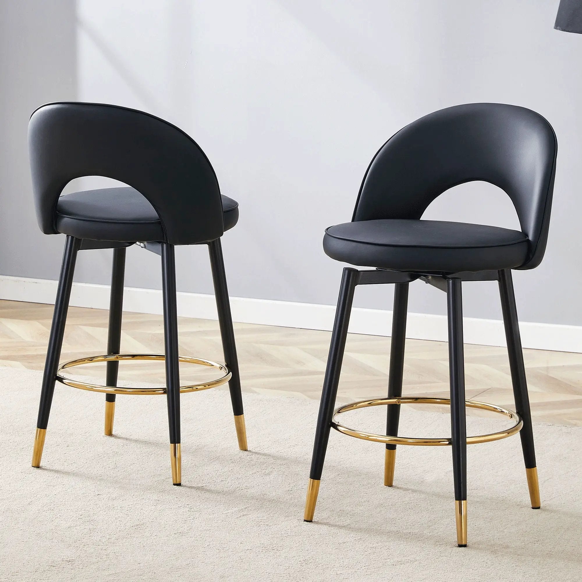 Modern Upholstered 360° Rotatable Bar Chair With Metal Legs For Dining Room (Set of 2) by Unique Piece Furniture
