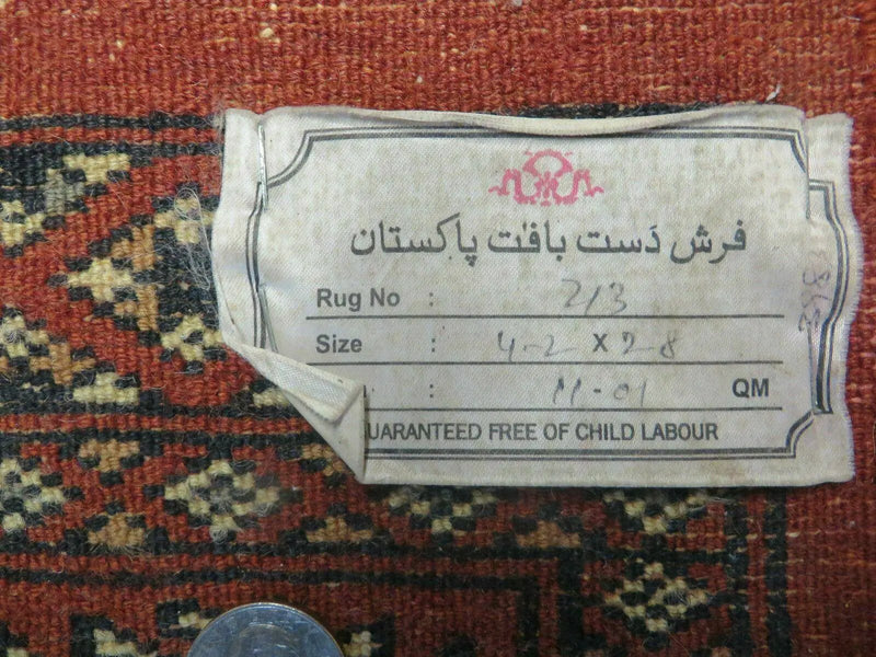 3' X 4' Vintage Handmade Pakistan Turkoman Bokhara Fine Woven Wool Rug by Jewel Rugs