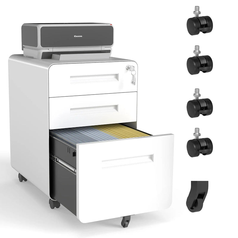 3-Drawer Mobile File Cabinet With Lock, On Casters, Holds A4/Letter Files by Unique Piece Furniture