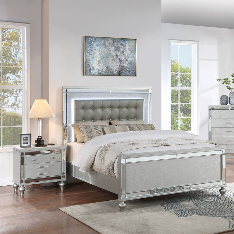 3 Piece Bedroom Set, Sleek Modern Bed With LED Nightstands by HouseOfZazla