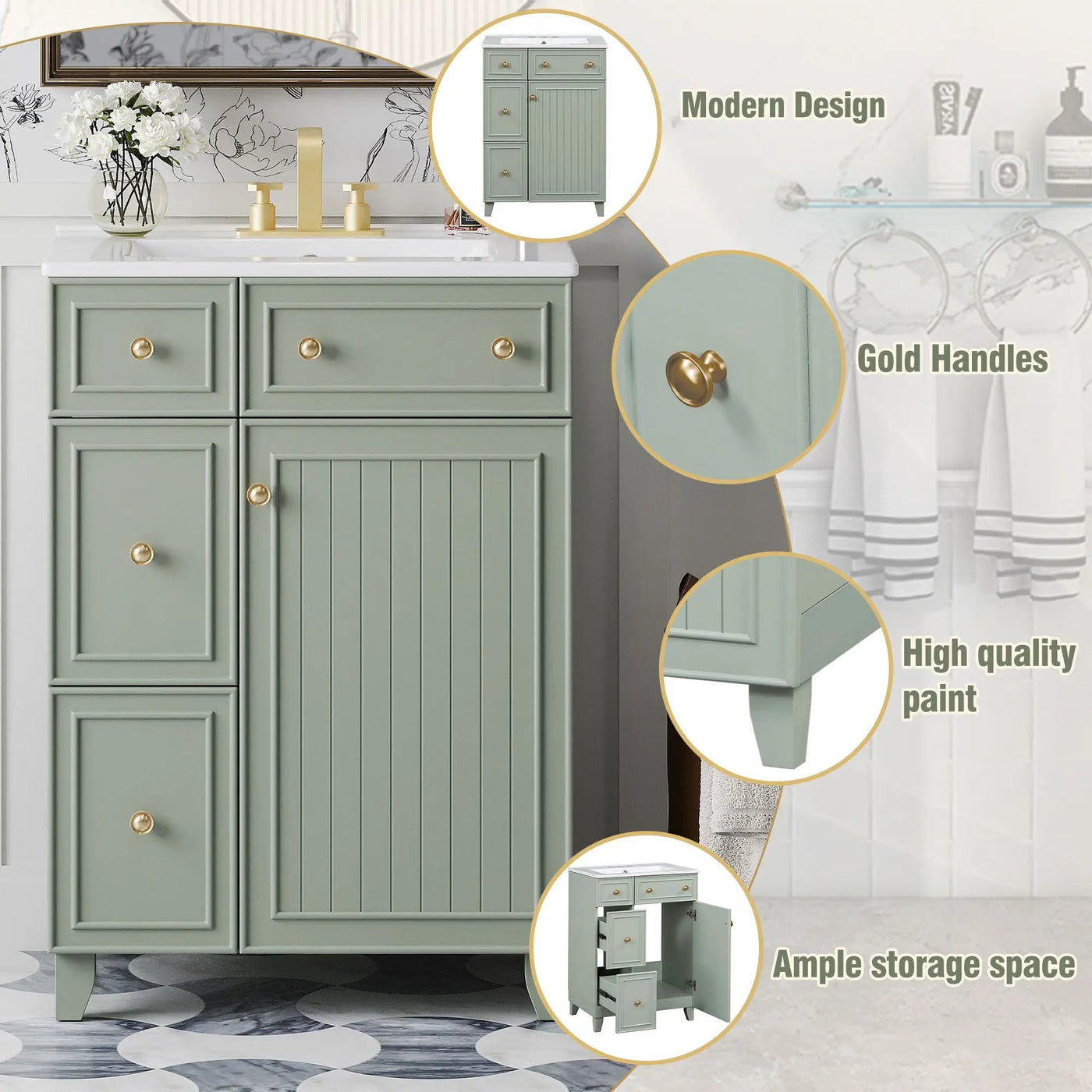 Transitional Style Bathroom Vanity Cabinet With Ceramic Sink by HouseOfZazla