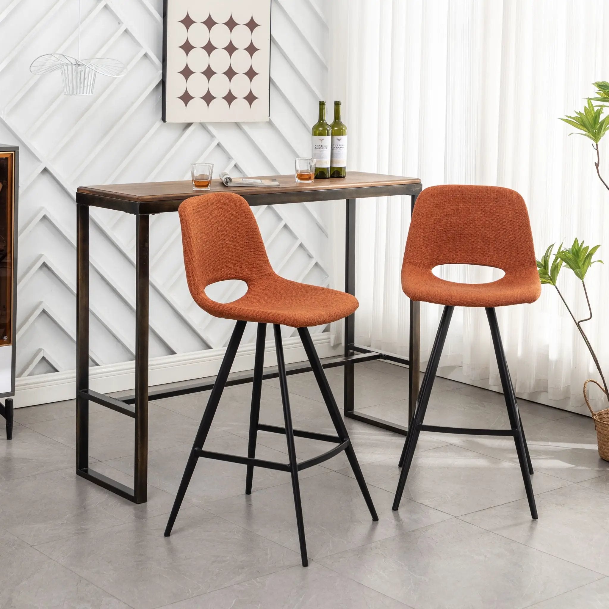 Porth - 28.25" Fabric Kitchen Counter Height Stools (Set of 2) - Orange by HouseOfZazla
