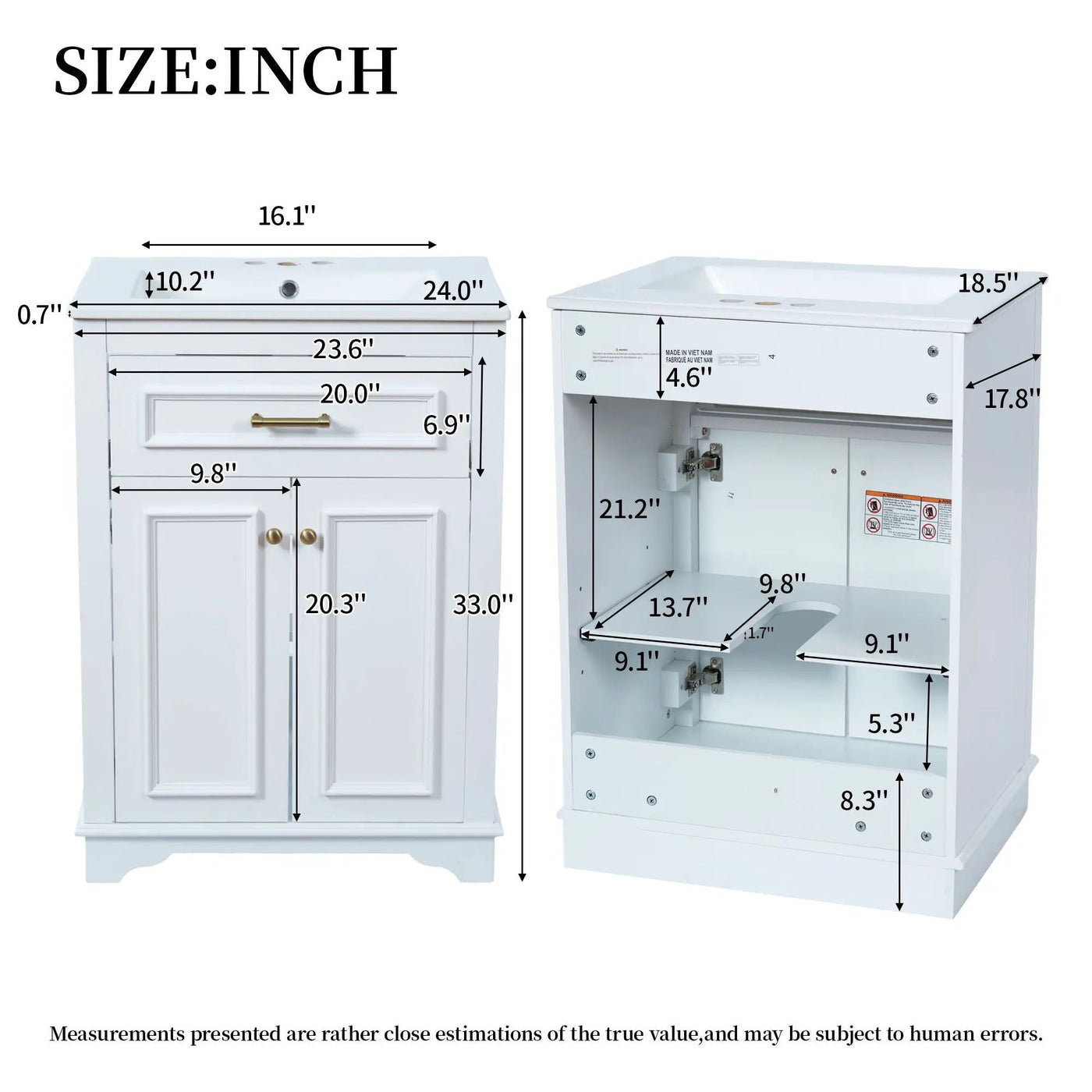 Bathroom Vanity With Integrated Sink, 2 Door Cabinet With Tip Out Drawer, Rectangular Design by Unique Piece Furniture