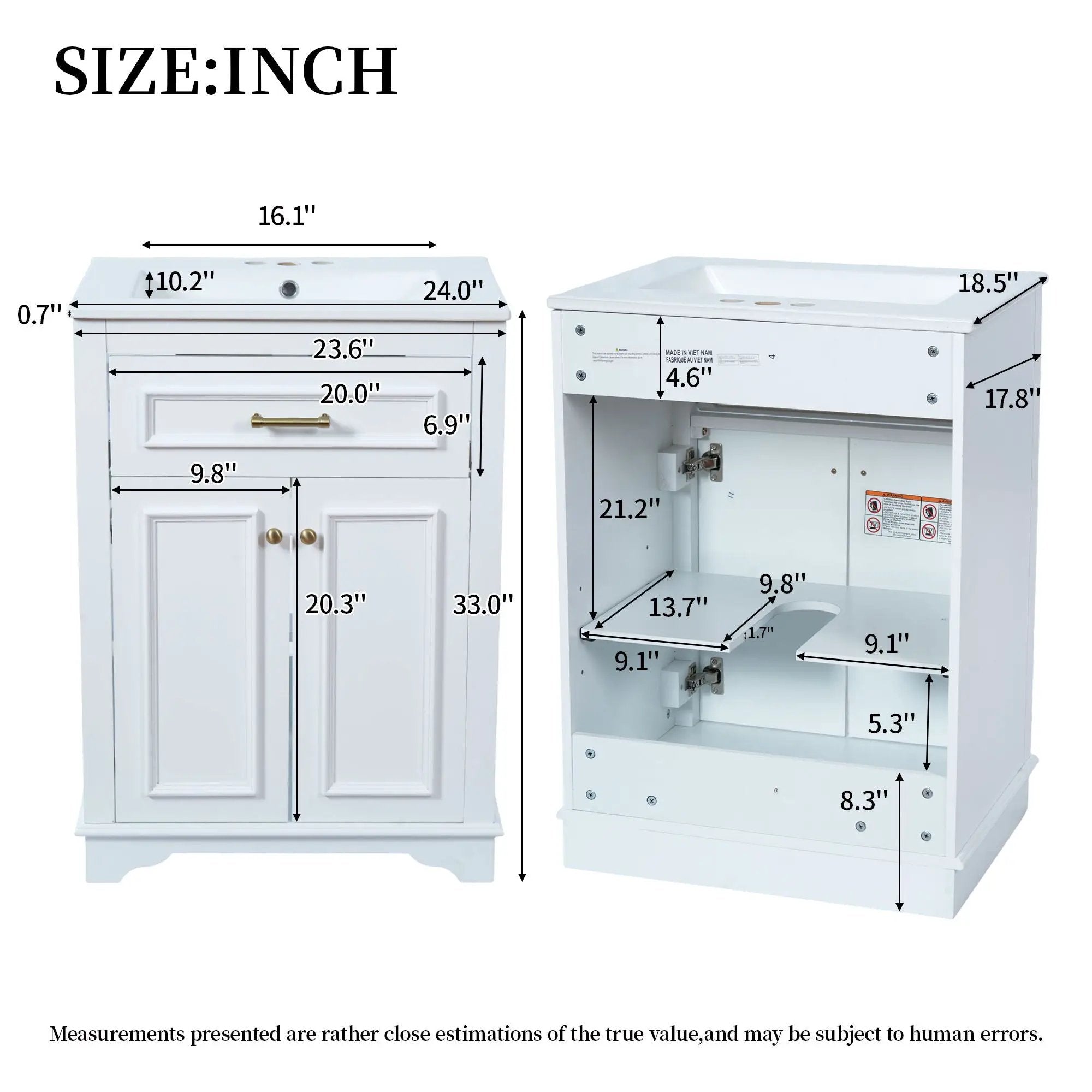 Bathroom Vanity With Integrated Sink, 2 Door Cabinet With Tip Out Drawer, Rectangular Design by Unique Piece Furniture