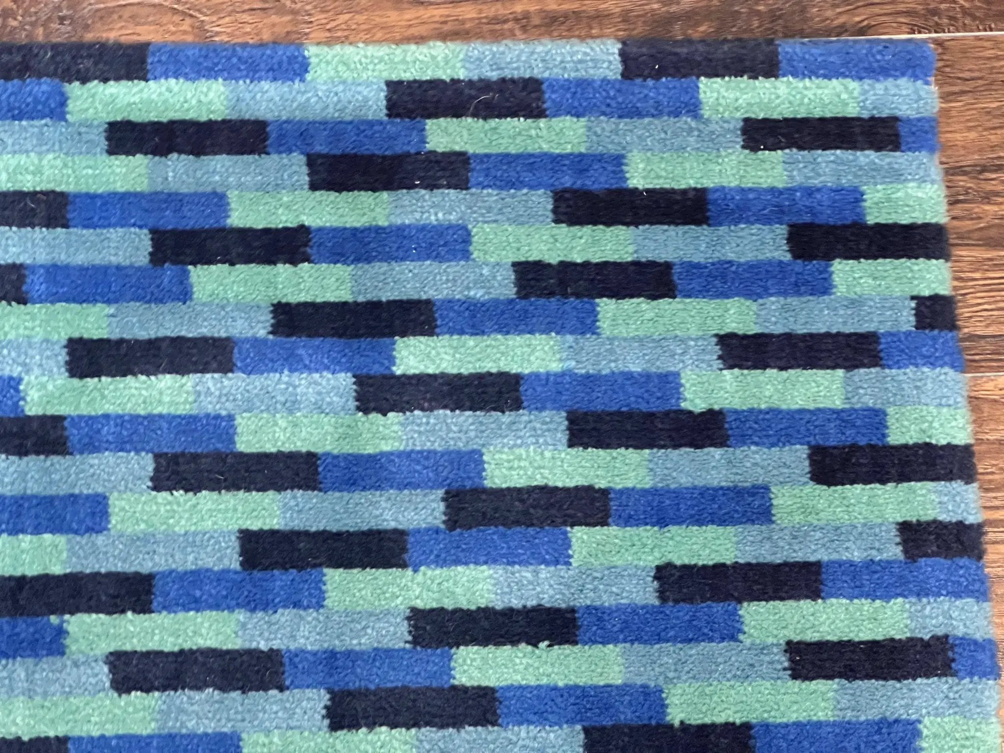 Wide Runner Rug 4.7 x 12, Blue Multicolor Contemporary Wool Power Loomed Rug, Mosiac Design by Jewel Rugs