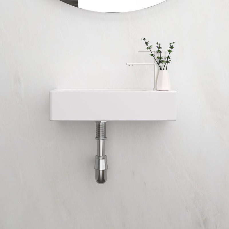 Modern Ceramic Rectangle Wall Mount Bathroom Sink With Single Faucet Hole - White by HouseOfZazla