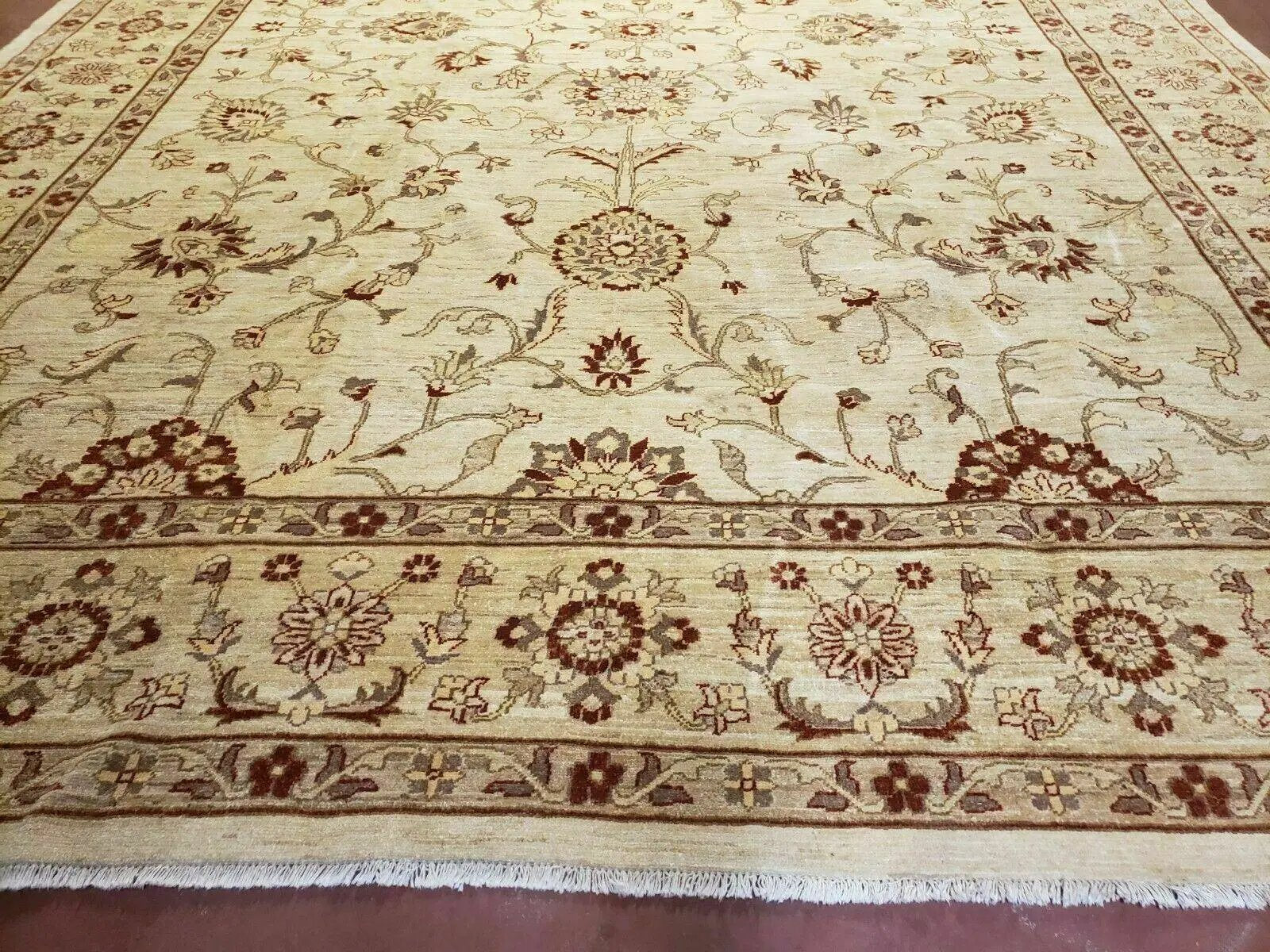 Oushak Rug 10x14 Neutral Colors Handmade Peshawar Wool Carpet Oatmeal Beige by Jewel Rugs