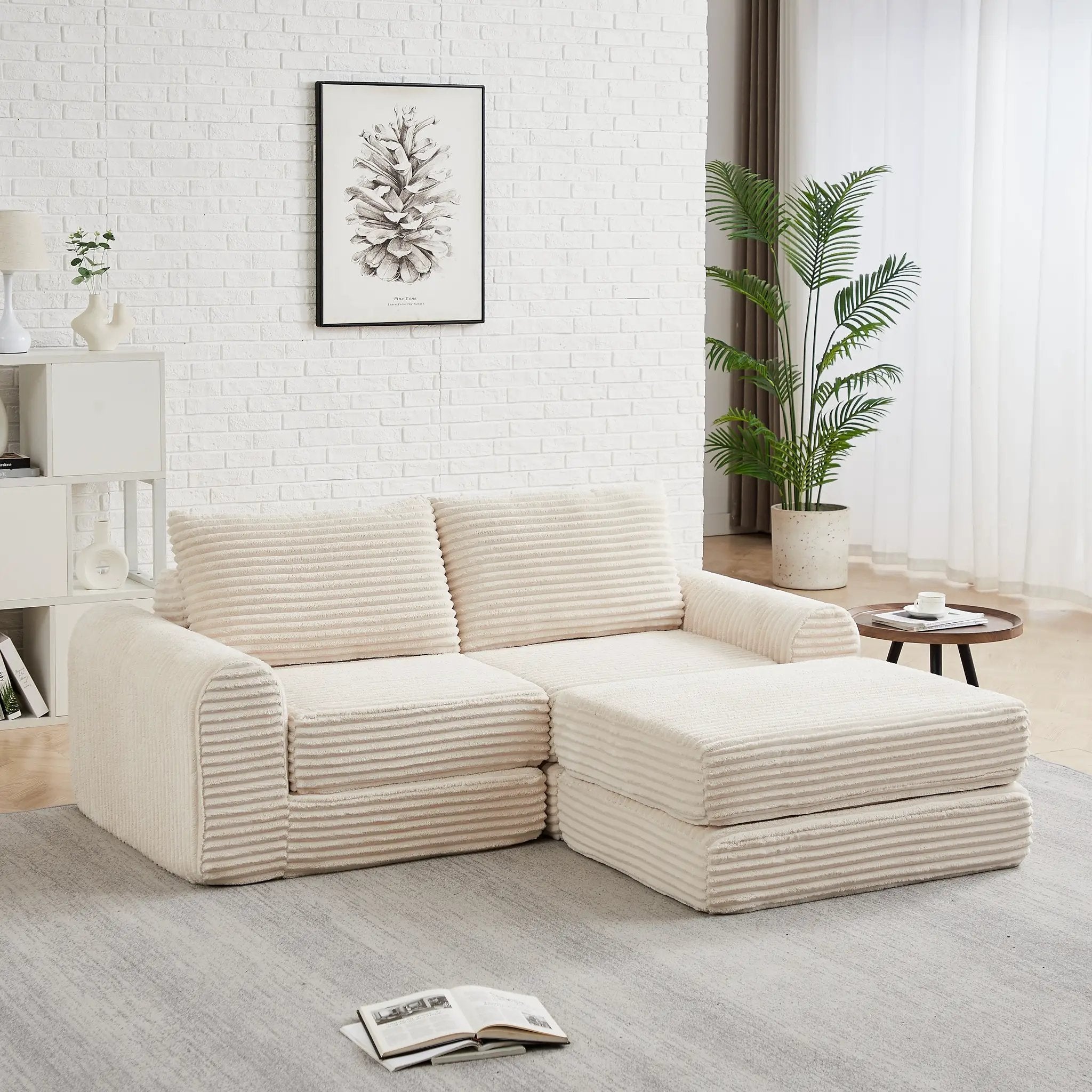 Minimalist Corduroy Sofa Bed with Two Throw Pillows by HouseOfZazla
