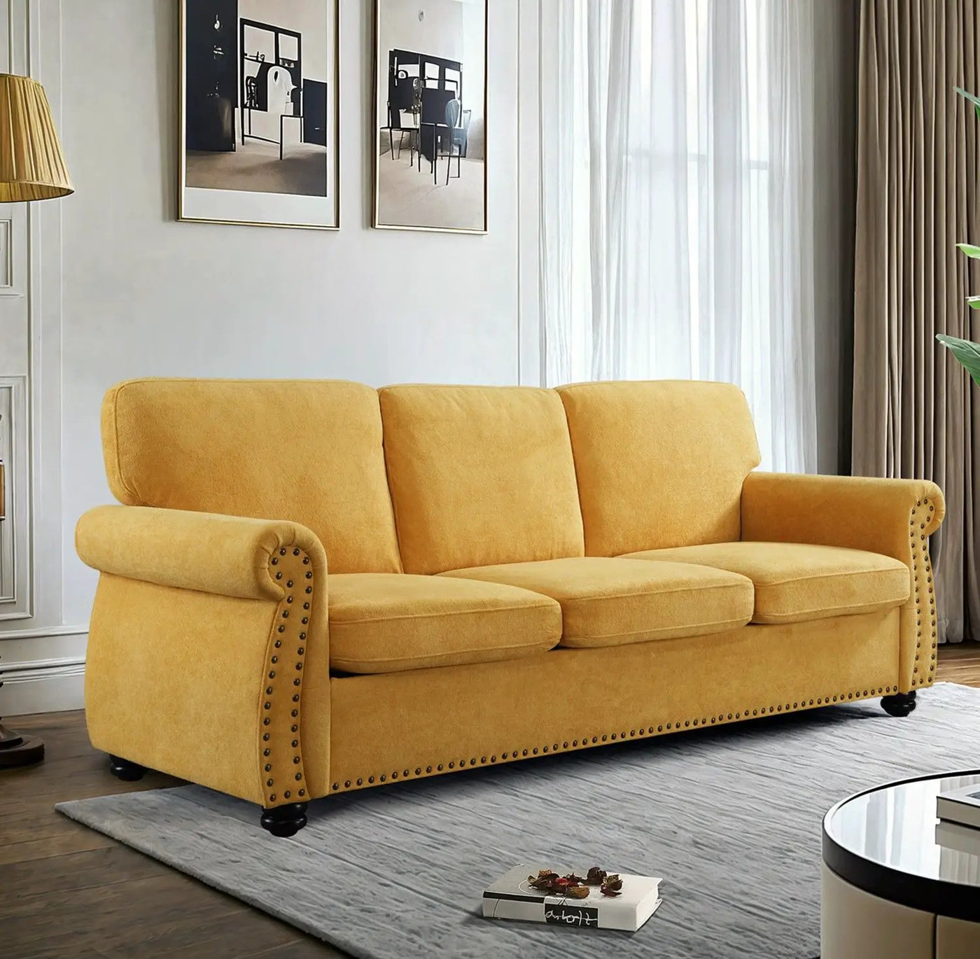 Soft Sofa, Upholstered 3 Seater Couch With High Density Foam, Loose Back Cushions And Turned Legs by Unique Piece Furniture