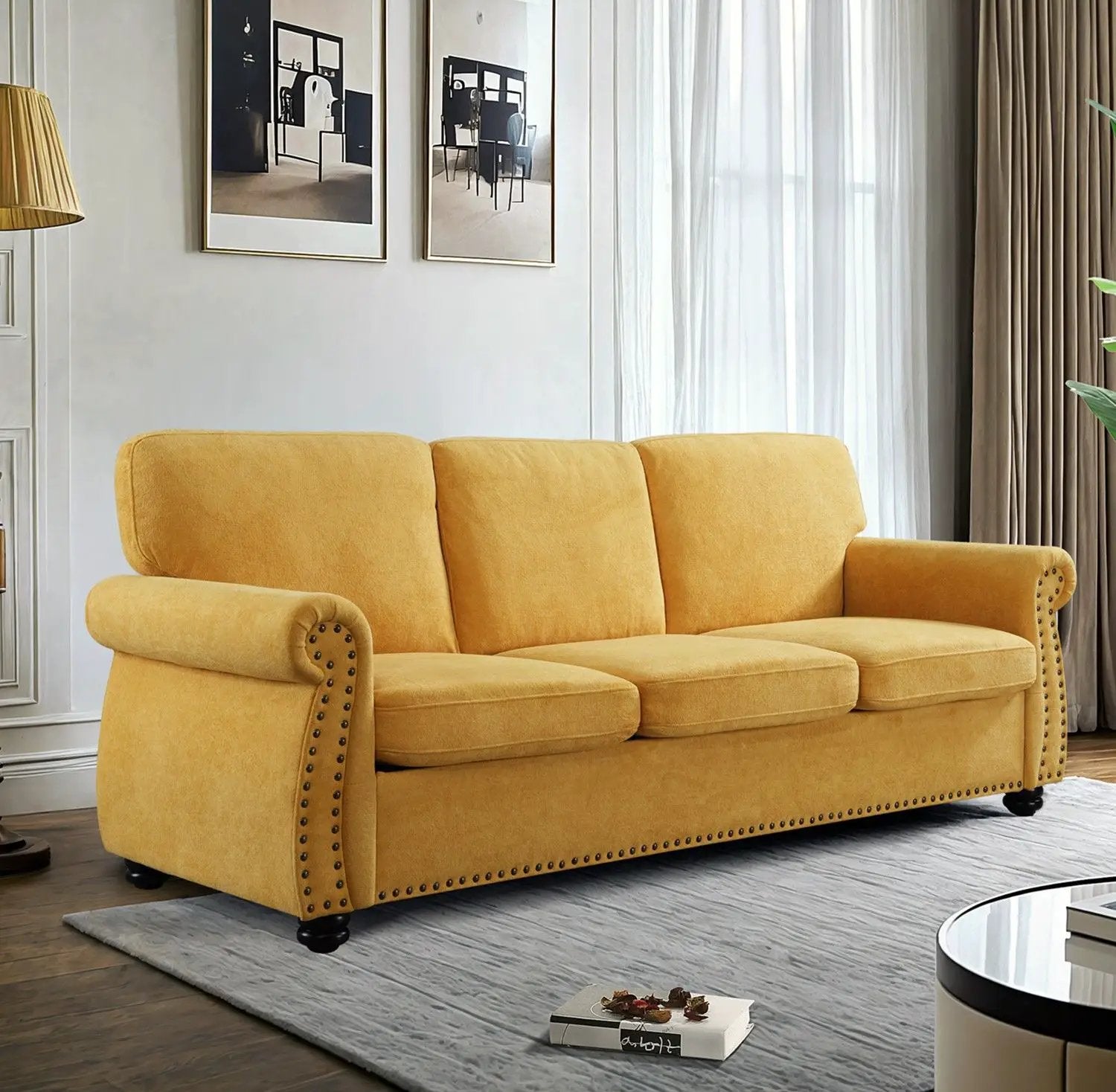 Soft Sofa, Upholstered 3 Seater Couch With High Density Foam, Loose Back Cushions And Turned Legs by Unique Piece Furniture